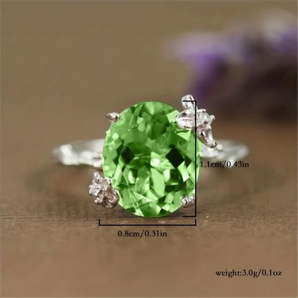 Stunning Radiant Green Silver Ring - Elegance - Picture 3 of 10